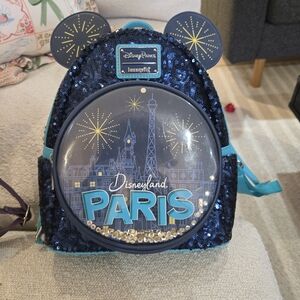 Loungefly Kids Sequin Disneyland Paris Mini Backpack - Navy Blue & Teal